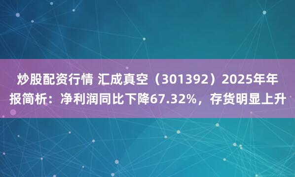 炒股配资行情 汇成真空（301392）2025年年报简析：净利润同比下降67.32%，存货明显上升